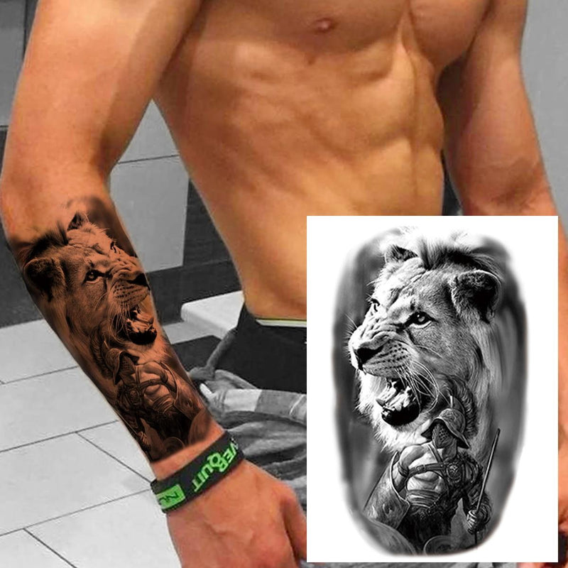 Lion Warrior Fake Tattoo